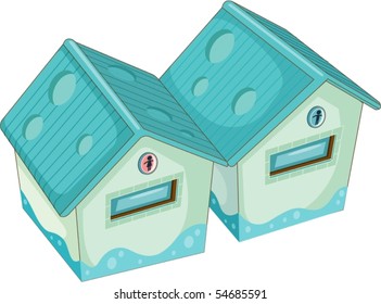 Illustration of toilet for women and men on white background