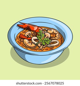 Illustration of Tom Yam Kung in a Bowl