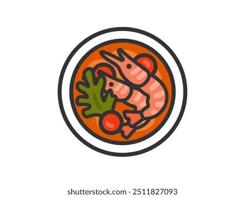 Illustration of tom yum soup icon (line drawing color).