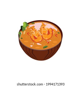 Illustration tom yum soup thai food design isolated on white background