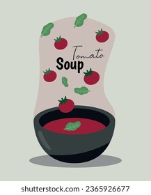  Illustration with Tomato Puree Soup and Spinach in a Plate