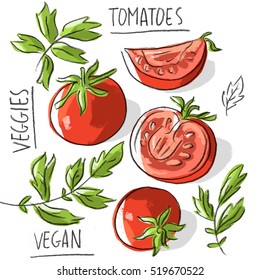 Illustration tomatoes with lettering