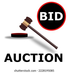 illustration of tools for auctioning, selling and deciding in trials