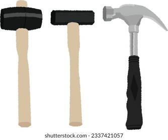 Illustration von Werkzeugen. Ein Hammer ist ein Werkzeug, mit dem Objekte geschlagen oder zerdrückt werden können.