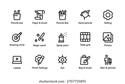 Illustration tools icon collection. studio, drawing, color, paint, grids, and design tools line symbols.