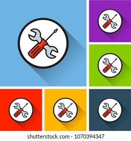 Illustration of tools icons with long shadow