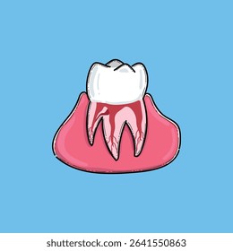 Illustration of a Tooth Anatomy with Roots and Gums on Blue Background