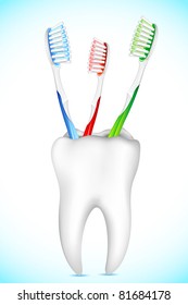 illustration of tooth brush kept in tooth shape stand
