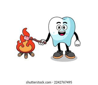 Illustration of tooth burning a marshmallow , character design