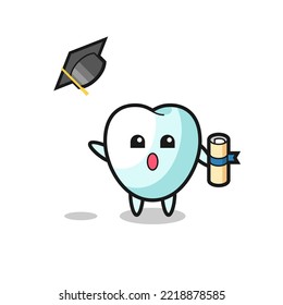 Illustration Of Tooth Cartoon Throwing The Hat At Graduation , Cute Design