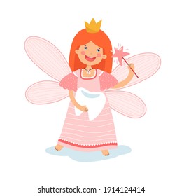 Illustration with a tooth Fairy. Cartoon style