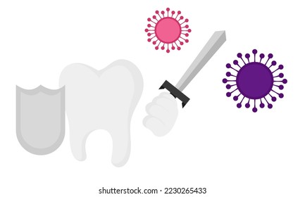 ilustración de gérmenes dentarios que combaten sobre un fondo blanco