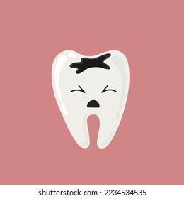 Ilustración de un diente con un agujero. Caries. Imagen vectorial de deterioro dental. Cuidado de los dientes.