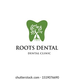 Illustration of a tooth mark with a tall abstract tree inside logo design
