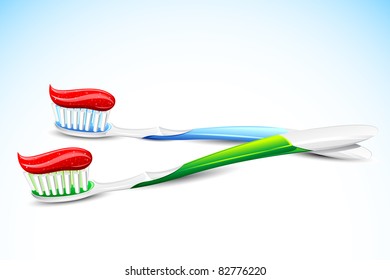 illustration of tooth paste on tooth brush on abstract background
