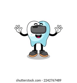 Ilustración de dientes con auriculares vr, diseño de caracteres