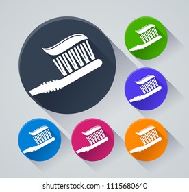 Illustration of toothbrush circle icons with shadow