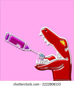 Illustration of a toothbrush and a dinosaur. Inventive dental care idea.Vector picture.