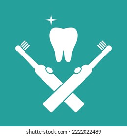 Illustration with toothbrush and tooth in flat style