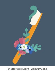 Illustration Toothbrush and Toothpaste Flowers Taste	