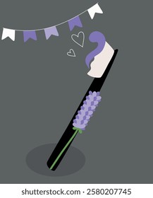 Illustration Toothbrush and Toothpaste Lavender Taste	