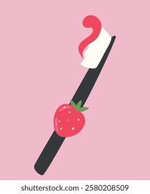 Illustration Toothbrush and Toothpaste Strawberry Taste