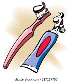 An Illustration of a Toothbrush and Toothpaste tube.