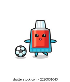 Illustration of toothpaste cartoon is playing soccer , cute design