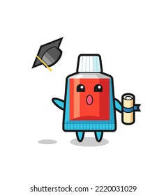 Illustration of toothpaste cartoon throwing the hat at graduation , cute design