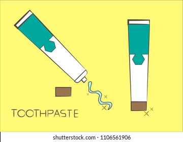 illustration of toothpaste. Flat vector icon cleaning category with yellow background

