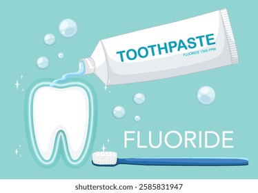 Illustration of toothpaste and toothbrush with fluoride