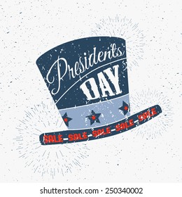 Illustration With Top Hat. Presidents Day Sale. Vector Vintage Illustration For Tag, Label, Packing.