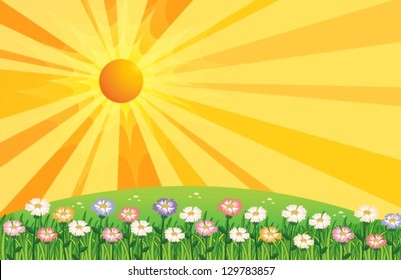 Illustration of the top of the hill and the sunset
