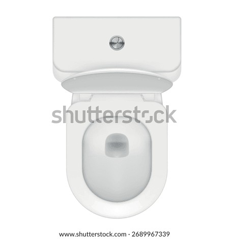 Illustration of a top view of a clean white toilet for a home bathroom, demonstrating its simplicity and plumbing functionality.