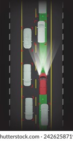 illustration top view flat color of car vehicle high end sensor radar autonomous system technology A.I.