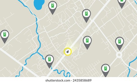 illustration top view flat color of map of road navigation with E.V. icon charging station