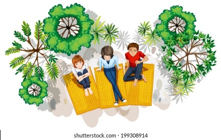 Illustration of a top view of the people at the park on a white background