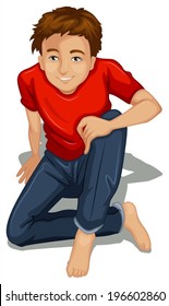 Illustration of a topview of a boy sitting down on a white background