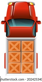 Illustration of a topview of a delivery truck with tiles on a white background