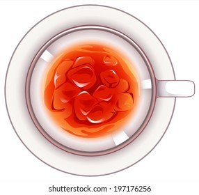 Illustration of a topview of a glass of cocktail on a white background