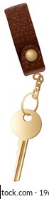 Illustration of a topview of a key with a chain on a white background