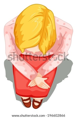 Illustration of a topview of a lady sitting down on a white background