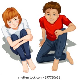 Illustration of a topview of people sitting down on a white background
