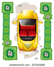 Illustration of a topview of a vehicle at the park on a white background