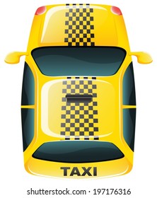 Illustration of a topview of a yellow taxi cab on a white background
