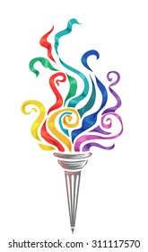 Illustration of a Torch with Colorful Swirls on Top