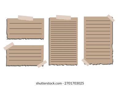 Ilustración de piezas de papel alineadas rotas con cinta sobre fondo blanco