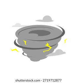 Ilustración de tornado con nubes de tormenta oscuras y rayos. Clima extremo, impactos del cambio climático, graves anomalías atmosféricas. conceptos de desastre natural, calentamiento global, crisis ambiental