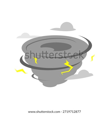 illustration of tornado with dark storm clouds and lightning. extreme weather, climate change impacts, severe atmospheric anomalies. concepts of natural disaster, global warming, environmental crisis