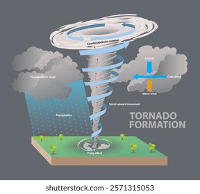 illustration of tornado formation diagram - vector